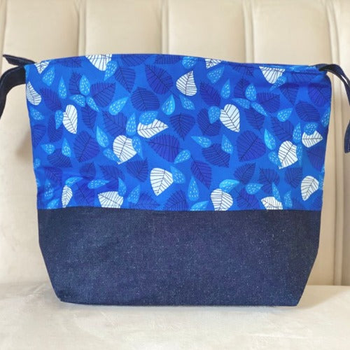 Zippered Project Bag - Blue Leaves