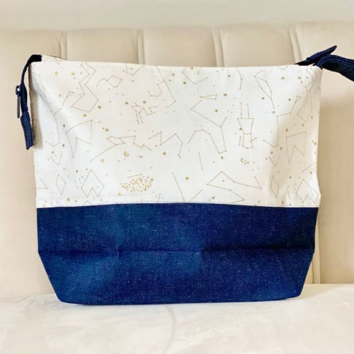 Zippered project Bag - White Constellation