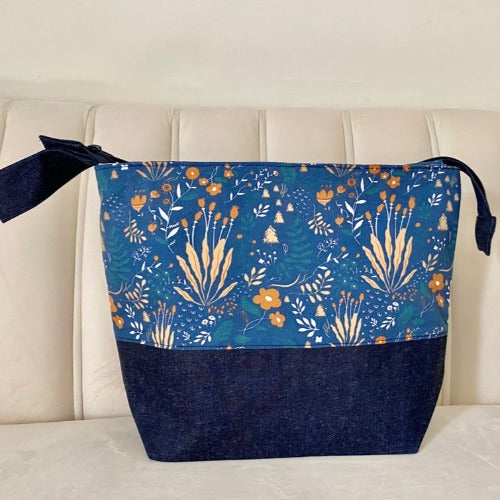 Zippered Project Bag - Navy Floral