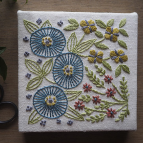 Blue Flower Garden - Embroidery Panel Kit
